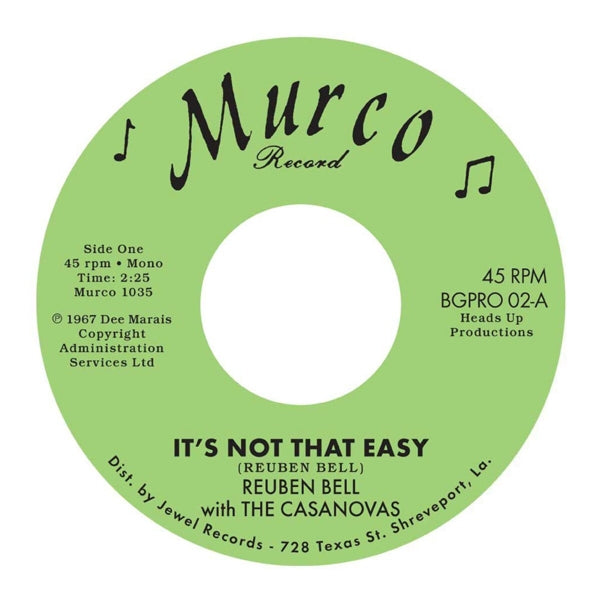 |  7" Single | Reuben With the Casanovas Bell - It's Not That Easy / Hummin' a Sad Song (Single) | Records on Vinyl