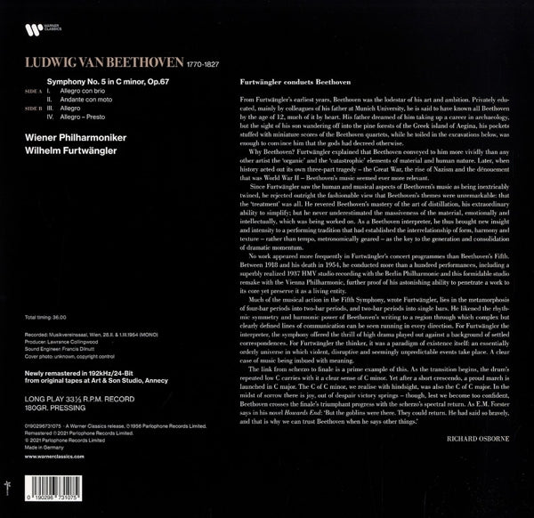 |  Vinyl LP | Wilhelm Furtwangler - Beethoven Symphony No.5 (LP) | Records on Vinyl