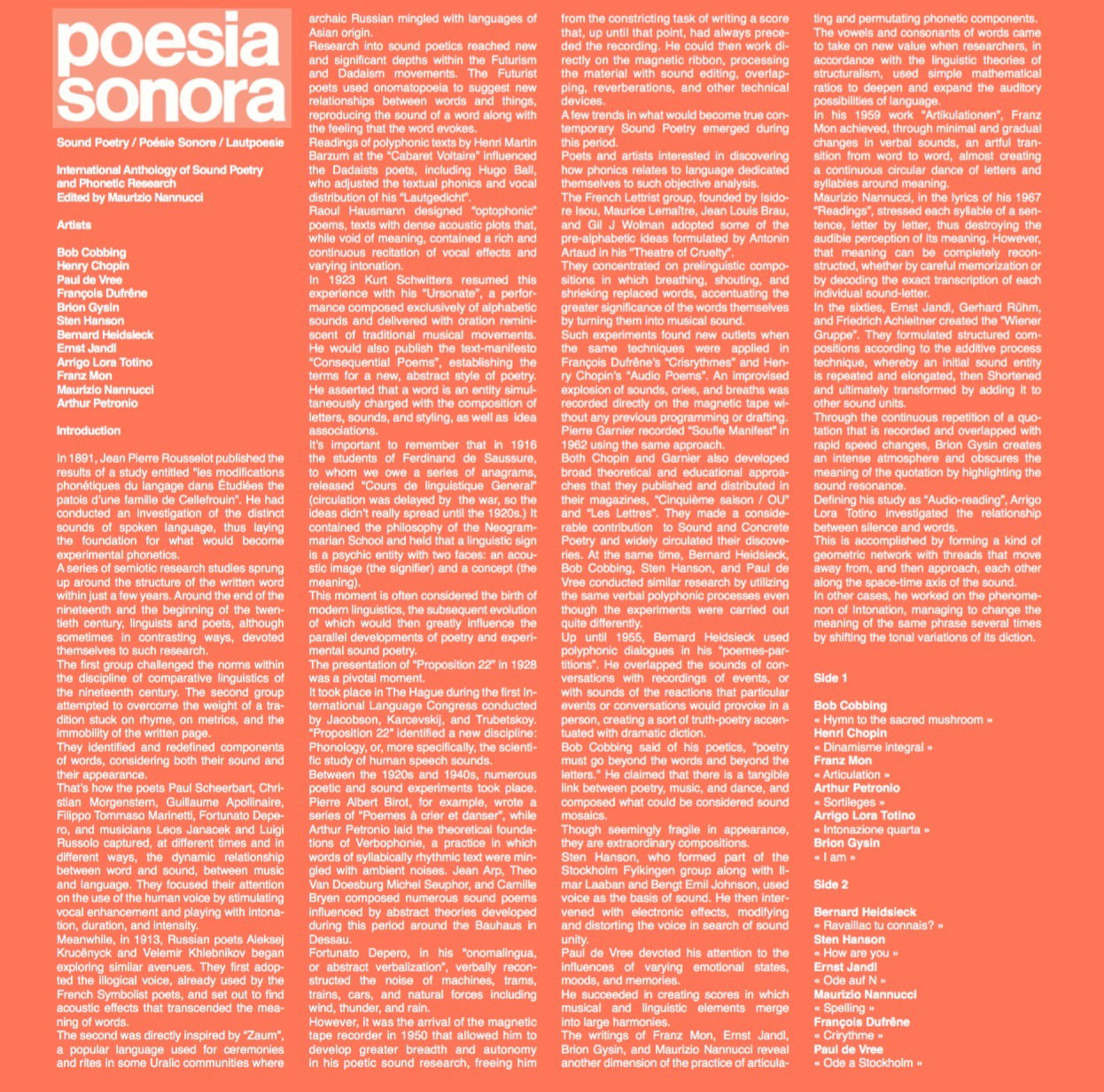 |  Vinyl LP | V/A - Poesia Sonora (LP) | Records on Vinyl