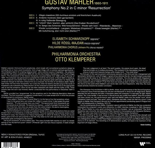 |  Vinyl LP | Otto / Philharmonia Orchestra Klemperer - Mahler: Symphony No. 2 In C Minor 'Resurrection' (2 LPs) | Records on Vinyl