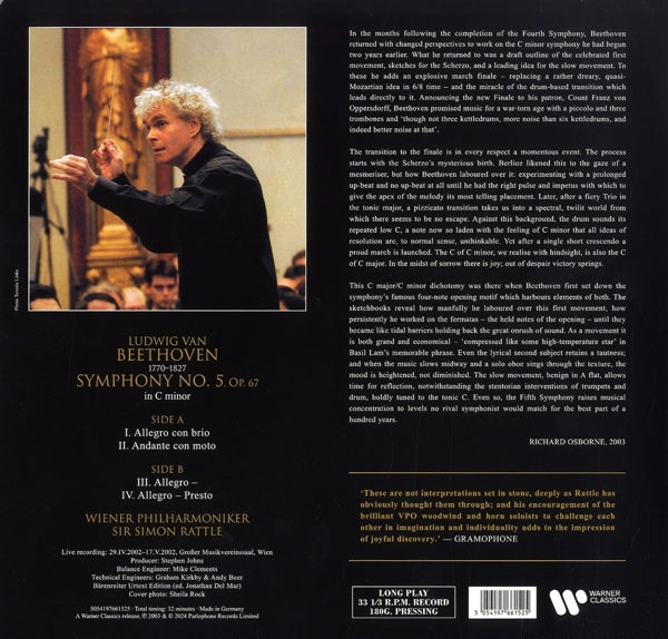 |  Vinyl LP | Simon / Wiener Philharmoniker Rattle - Beethoven: Symphony No. 5 (LP) | Records on Vinyl