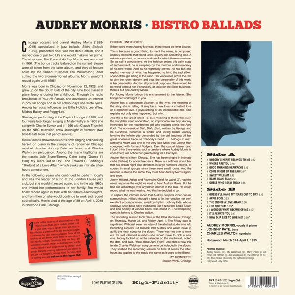 |  Vinyl LP | Audrey Morris - Bistro Ballads (LP) | Records on Vinyl