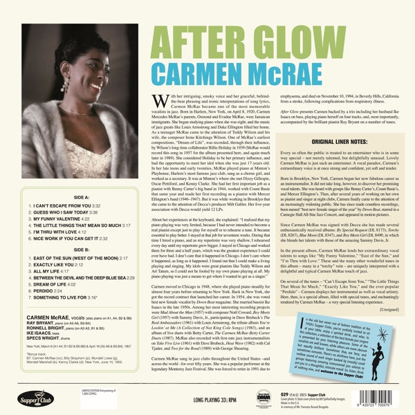 |  Vinyl LP | Carmen McRae - After Glow (LP) | Records on Vinyl