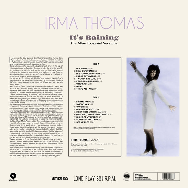 |  Vinyl LP | Irma Thomas - It's Raining - the Allen Toussaint Sessions (LP) | Records on Vinyl