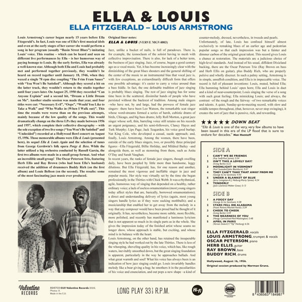 |  Vinyl LP | Ella & Louis Armstrong Fitzgerald - Ella and Louis (LP) | Records on Vinyl