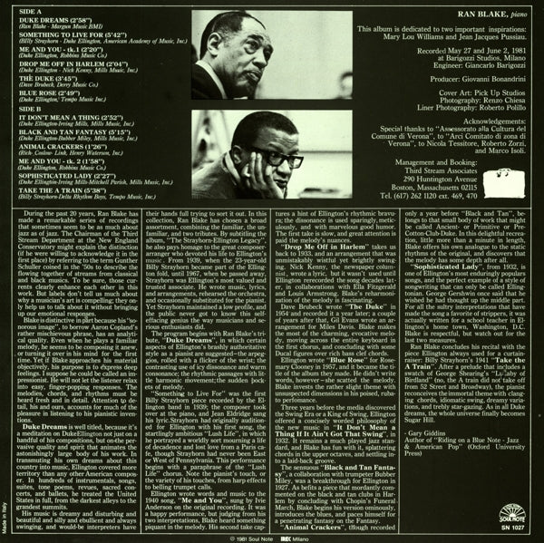 Ran Blake - Duke Dreams |  Vinyl LP | Ran Blake - Duke Dreams (LP) | Records on Vinyl