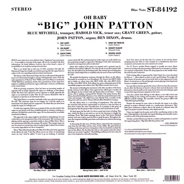 John Patton Big - Oh Baby !  |  Vinyl LP | Big John Patton  - Oh Baby !  (LP) | Records on Vinyl