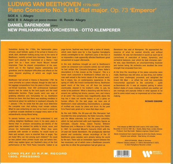  |  Vinyl LP | Daniel / Otto Klemperer Barenboim - Beethoven: Emperor Concerto (LP) | Records on Vinyl