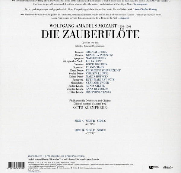 Otto Klemperer - Mozart: Die Zauberflote (3 LPs) Cover Arts and Media | Records on Vinyl