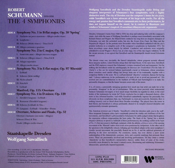 Wolfgang Sawallisch - Schumann: Symphonies Nos. 1-4 (4 LPs) Cover Arts and Media | Records on Vinyl