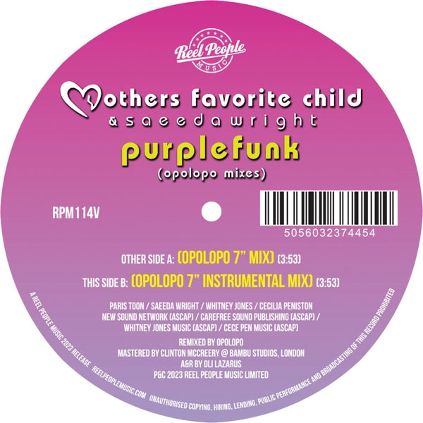  |   | Mothers Favorite Child & Saeeda Wright - Purple Funk (Opoloppo Remixes) (Single) | Records on Vinyl
