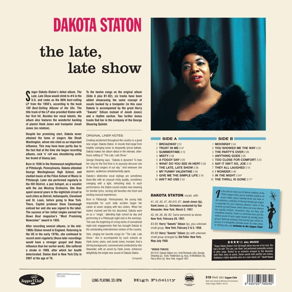 Dakota Staton - Late, Late Show (LP) Cover Arts and Media | Records on Vinyl