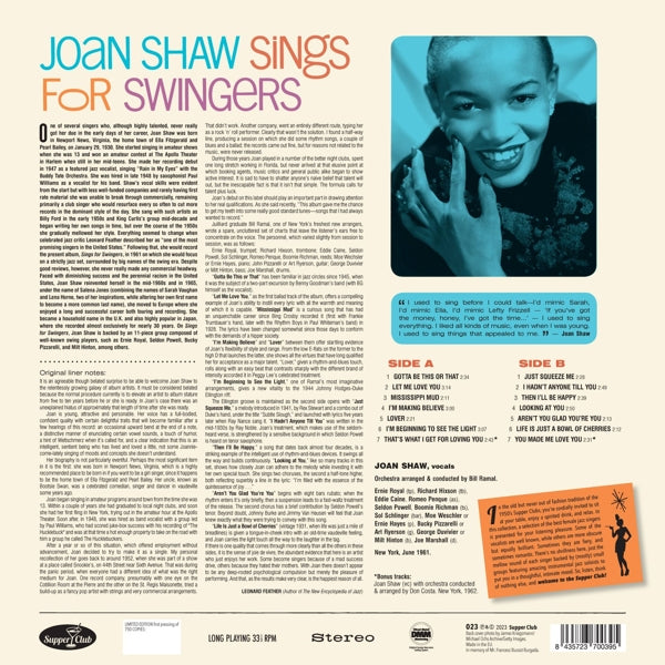 Joan Shaw - Sings For Swingers (LP) Cover Arts and Media | Records on Vinyl