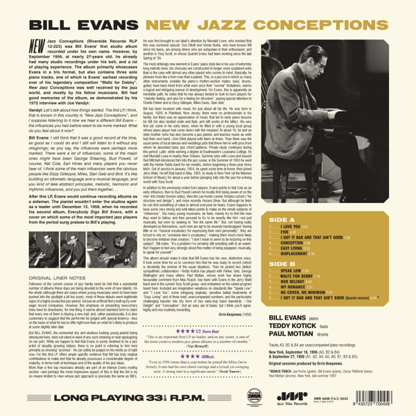 Bill Evans - New Jazz Conceptions (LP) Cover Arts and Media | Records on Vinyl