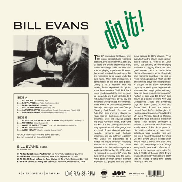 Bill Evans - Dig It! (LP) Cover Arts and Media | Records on Vinyl