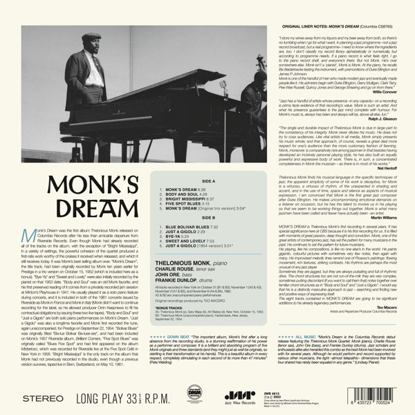 Thelonious Monk Quartet - Monk's Dream (LP) Cover Arts and Media | Records on Vinyl