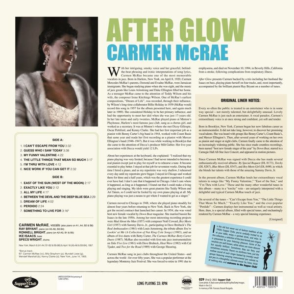 Carmen McRae - After Glow (LP) Cover Arts and Media | Records on Vinyl