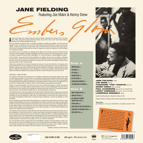 Jane Fielding - Embers Glow W/the Kenny Drew Quartet (LP) Cover Arts and Media | Records on Vinyl