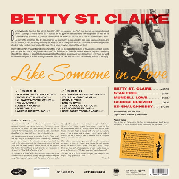 Betty St. Claire - Like Someone In Love: At Basin Street (LP) Cover Arts and Media | Records on Vinyl