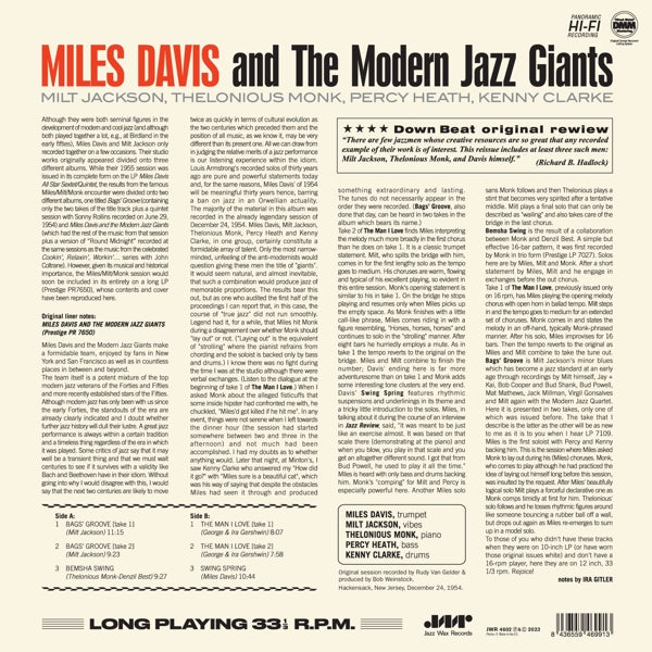 Miles Davis - And the Modern Jazz Giants (LP) Cover Arts and Media | Records on Vinyl
