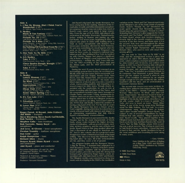 Byard/Apollo Stompers - Phantasies |  Vinyl LP | Byard/Apollo Stompers - Phantasies (LP) | Records on Vinyl