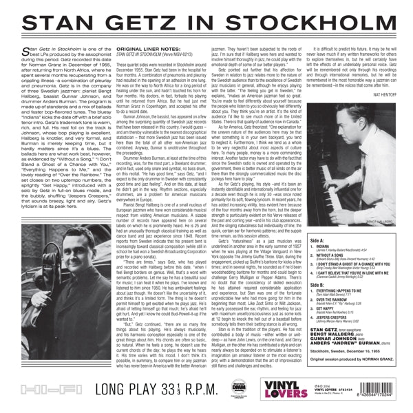 Stan Getz - Stan Getz In Stockholm |  Vinyl LP | Stan Getz - Stan Getz In Stockholm (LP) | Records on Vinyl