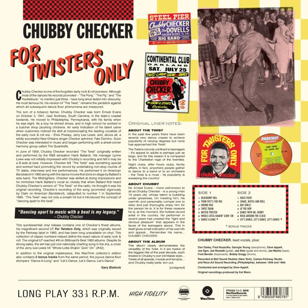 Chubby Checker - For Twisters Only  |  Vinyl LP | Chubby Checker - For Twisters Only  (LP) | Records on Vinyl