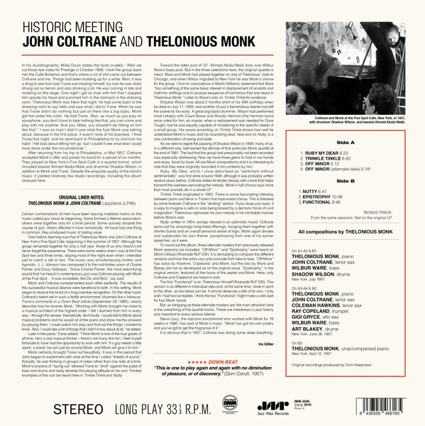 Thelonious Monk - Historic Meeting John .. |  Vinyl LP | Thelonious Monk - Historic Meeting John .. (LP) | Records on Vinyl
