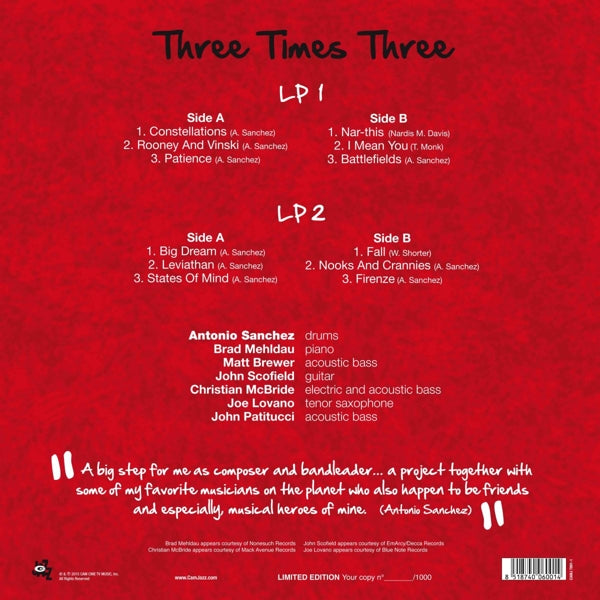 Antonio Sanchez - Three Times Three  |  Vinyl LP | Antonio Sanchez - Three Times Three  (2 LPs) | Records on Vinyl